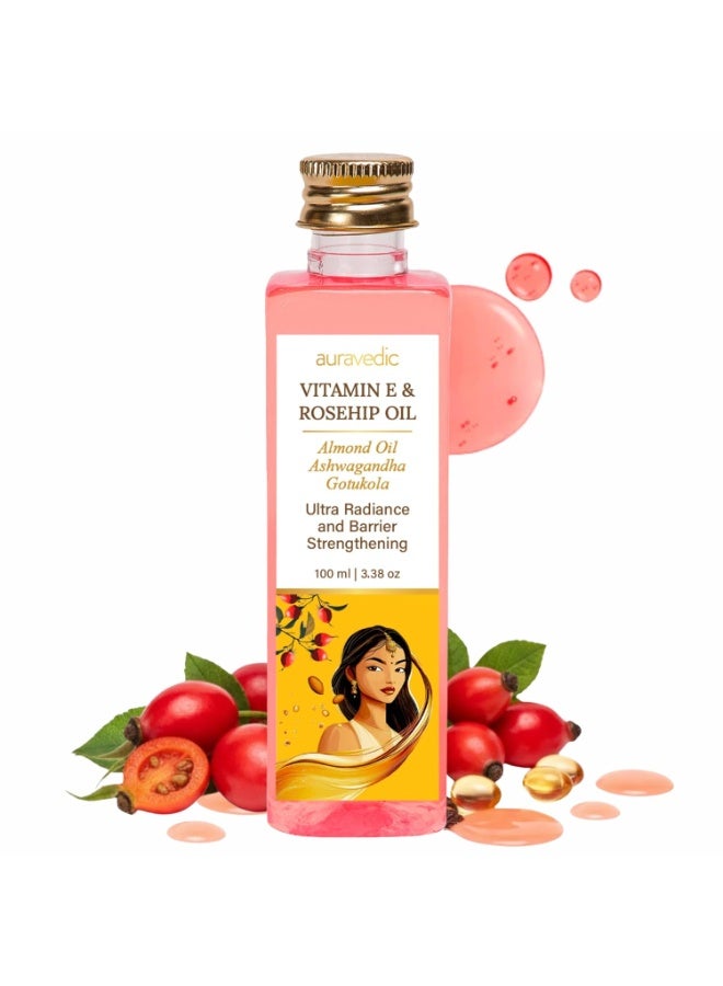 Auravedic Vitamin E & Rosehip Oil  for Face Body oil 100ml - Image 1