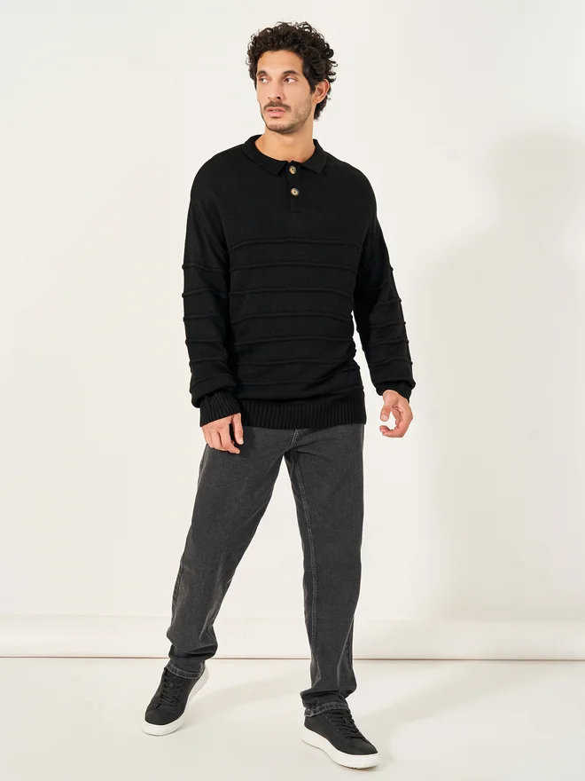 Styli Pintuck Textured Relaxed Fit Crew Neck Sweater