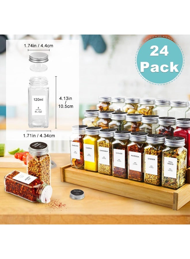 SKY-TOUCH عبوة 24 برطمان توابل زجاجية مع أغطية رش، برطمانات توابل محكمة مع ملصقات للمطبخ، التوابل، الخزانة، الدرج، 120 مل زجاج، مع قمع قابل للطي وقلم مارك - Image 2