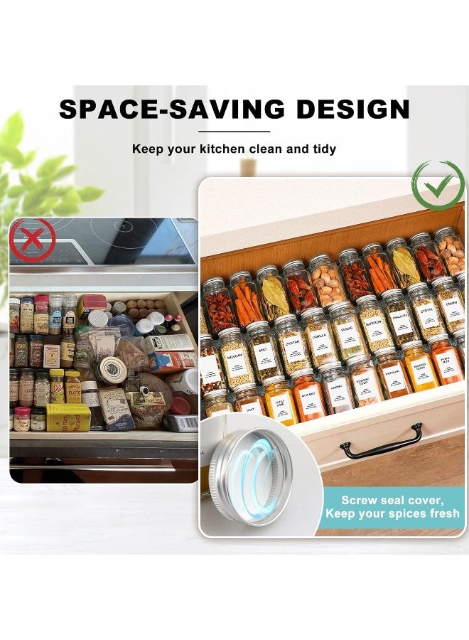 SKY-TOUCH عبوة 24 برطمان توابل زجاجية مع أغطية رش، برطمانات توابل محكمة مع ملصقات للمطبخ، التوابل، الخزانة، الدرج، 120 مل زجاج، مع قمع قابل للطي وقلم مارك - Image 5
