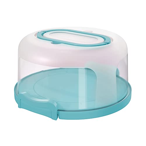 Highball  Chaser Top Shelf Elements Round Cake Carrier Two Sided Cake Holder Serves as Five Section Serving Tray, Portable Cake Stand Fits 10 inch Cake, Cake Box Comes With Handle, Cake Container Holds Pies (Aqua) - Image 1