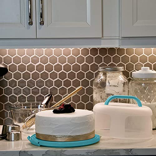 Highball  Chaser Top Shelf Elements Round Cake Carrier Two Sided Cake Holder Serves as Five Section Serving Tray, Portable Cake Stand Fits 10 inch Cake, Cake Box Comes With Handle, Cake Container Holds Pies (Aqua) - Image 2