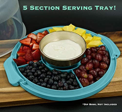 Highball  Chaser Top Shelf Elements Round Cake Carrier Two Sided Cake Holder Serves as Five Section Serving Tray, Portable Cake Stand Fits 10 inch Cake, Cake Box Comes With Handle, Cake Container Holds Pies (Aqua) - Image 4