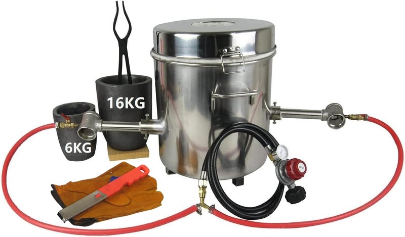 LSMIITTH 16KG/35lbs Gas Metal Melting Furnace Kit 2642°F / 1450°C Propane Forge Dual Burner (Each 100,000 BTU) Foundry Home Kiln Smelting Casting Tool Refining Recycle Brass,Gold,Silver A - Image 1