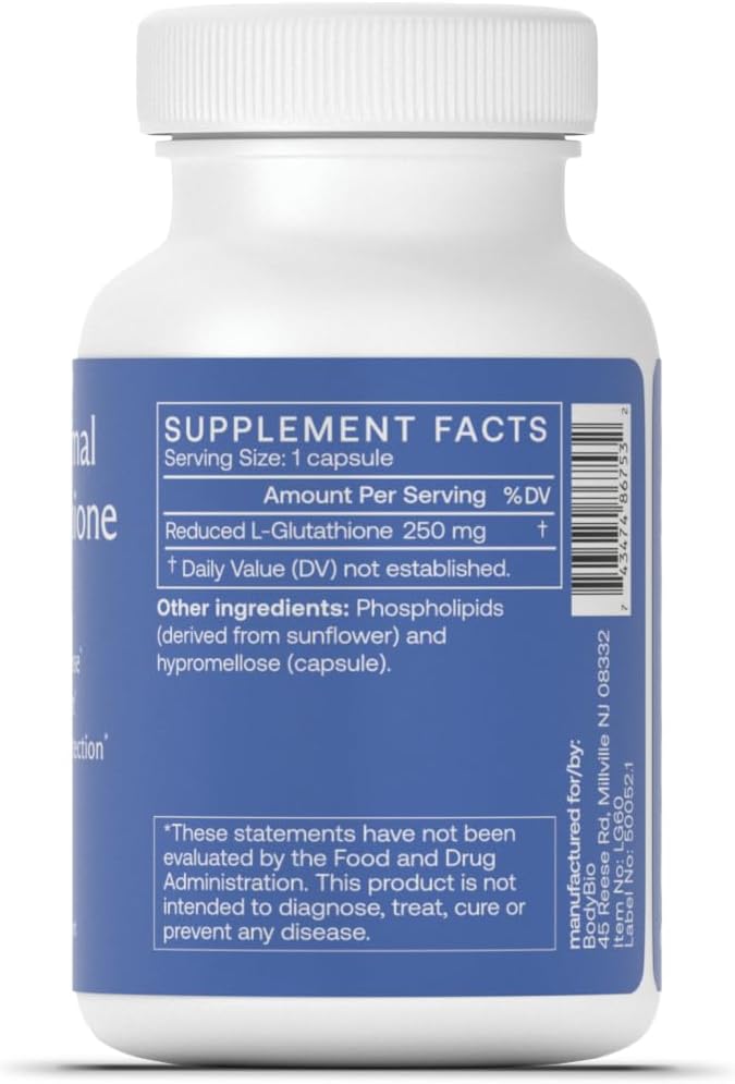 Bodybio Liposomal Glutathione  Bodys Most Powerful Antioxidant  Master Detoxification  Colon Cleanse Optimal Cell Protection for Immune Defense  Enhanced Liposomal Absorption  60 Capsules - Image 2