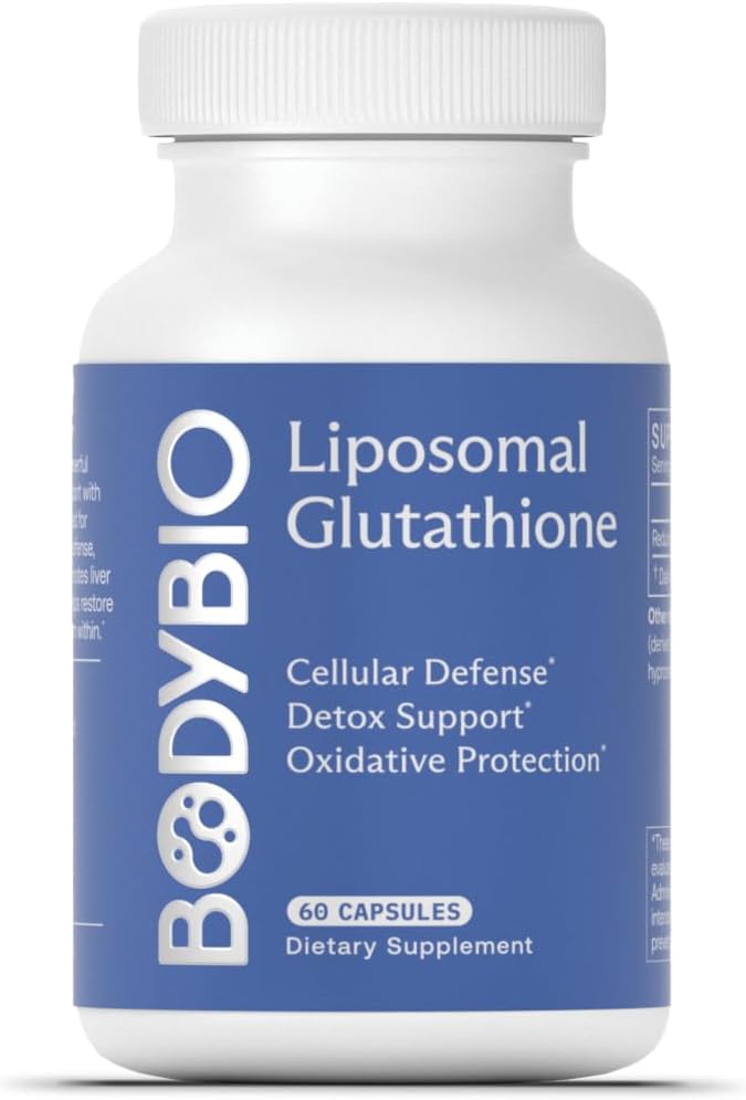 Bodybio Liposomal Glutathione  Bodys Most Powerful Antioxidant  Master Detoxification  Colon Cleanse Optimal Cell Protection for Immune Defense  Enhanced Liposomal Absorption  60 Capsules - Image 1