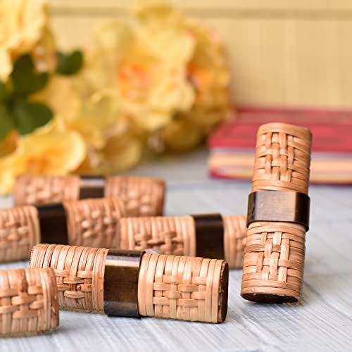 Indian-Shelf Natural Rattan Cabinet Knobs - 6 Pieces Wicker Drawer Pulls and Handles for Cabinets and Drawers - Wood and Bamboo Pulls - Image 4