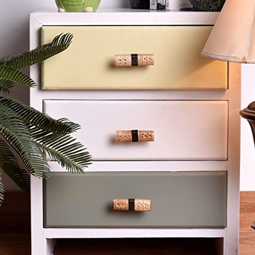 Indian-Shelf Natural Rattan Cabinet Knobs - 6 Pieces Wicker Drawer Pulls and Handles for Cabinets and Drawers - Wood and Bamboo Pulls - Image 3