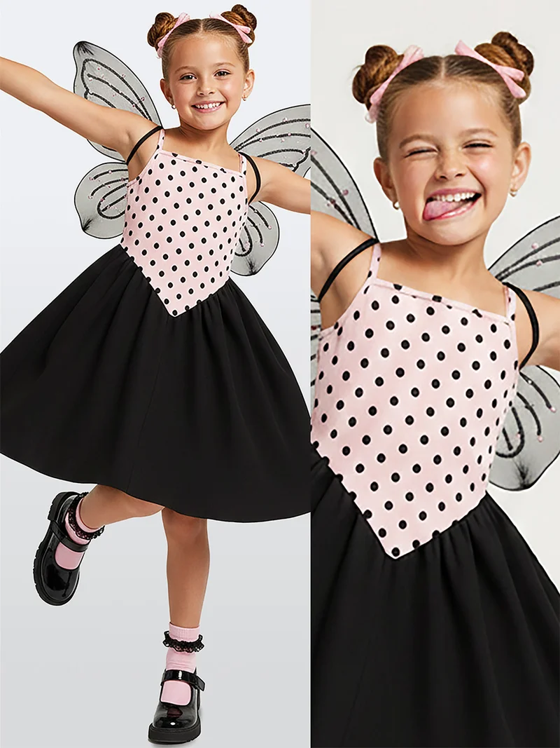 دينوكيدس فستان قطني بناتي بنقوش البولكا دوت وردي للربيع والصيف