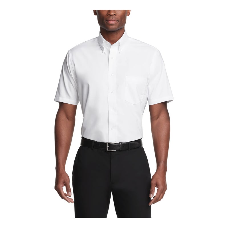 Van Heusen Men's Short Sleeve Dress Shirt Regular Fit Oxford Solid, White, 16.5"-17" Neck - Image 1
