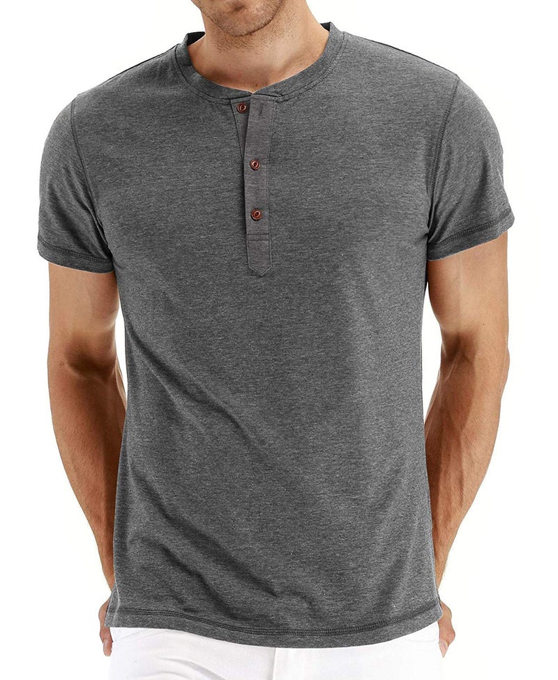 PEGENO Men's Casual Slim Fit Short Sleeve Henley T-Shirts Cotton Shirts (US XX-Large, Dark Gray) - Image 1