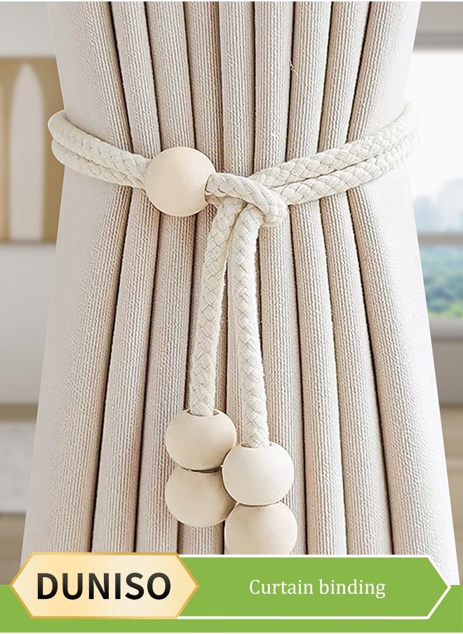 DUNISO Curtain Tie,Cotton rope wooden beads Design Pull Curtain Straps, The Straps Can Be Adjusted According To The Thickness Of The Curtain Frame Simple And Atmospheric Shape, Practical And Stylish, Match As You Like white 44cm  - Image 1
