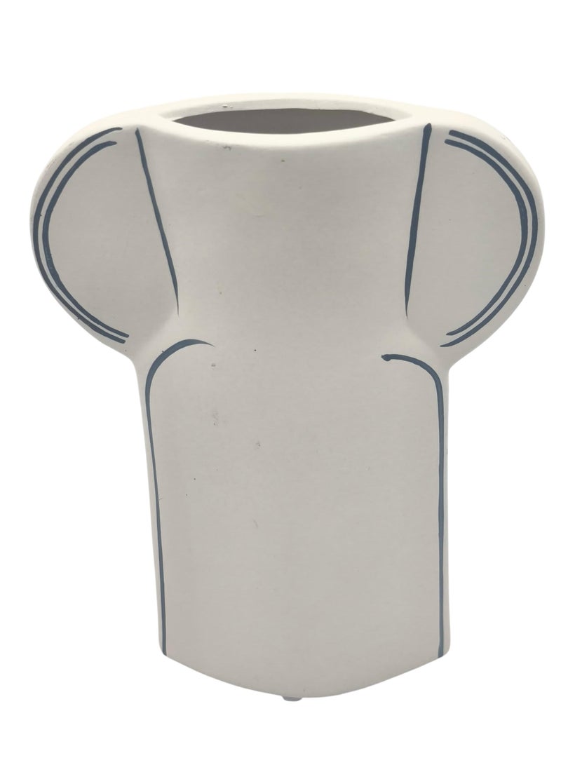 AKDC Silhouette Decorative Clay Flower Vase 16.5cm*5cm*22.5cm, White and Blue - Image 1