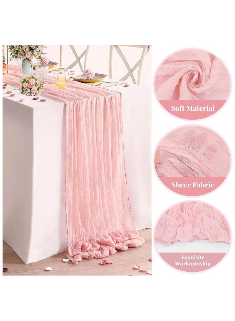 DELGREEN Pink 4M Cheesecloth Table Runner, Pink Wedding Table Runner, Boho Gauze Table Runner, Rustic Sheer Table Decor 90x400 CM - Image 2