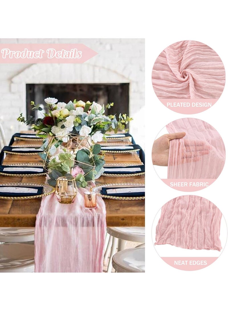 DELGREEN Pink 4M Cheesecloth Table Runner, Pink Wedding Table Runner, Boho Gauze Table Runner, Rustic Sheer Table Decor 90x400 CM - Image 4
