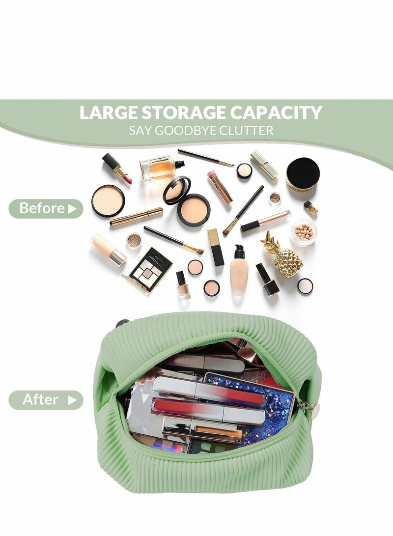 Bluejw Travel Makeup Bag, Cosmetic Bag Make Up Organizer Case, Large Wide-open Pouch for Women Purse Toiletries Accessories Brushes (Green) - Image 2