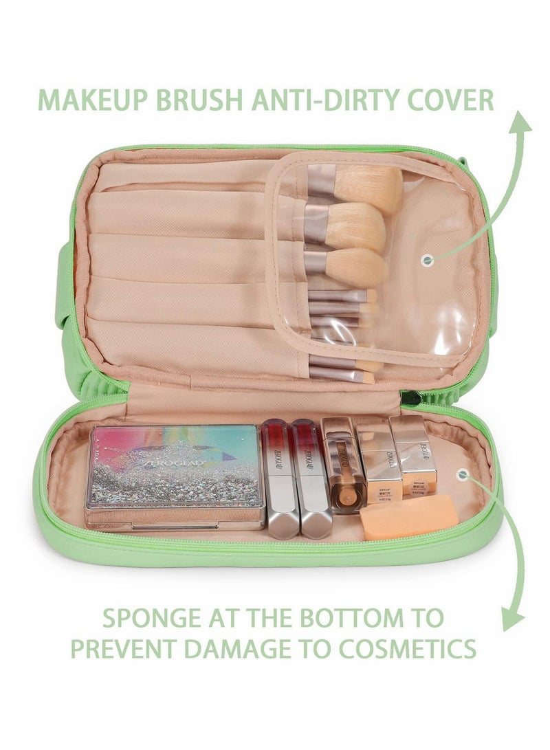 Bluejw Travel Makeup Bag, Cosmetic Bag Make Up Organizer Case, Large Wide-open Pouch for Women Purse Toiletries Accessories Brushes (Green) - Image 4