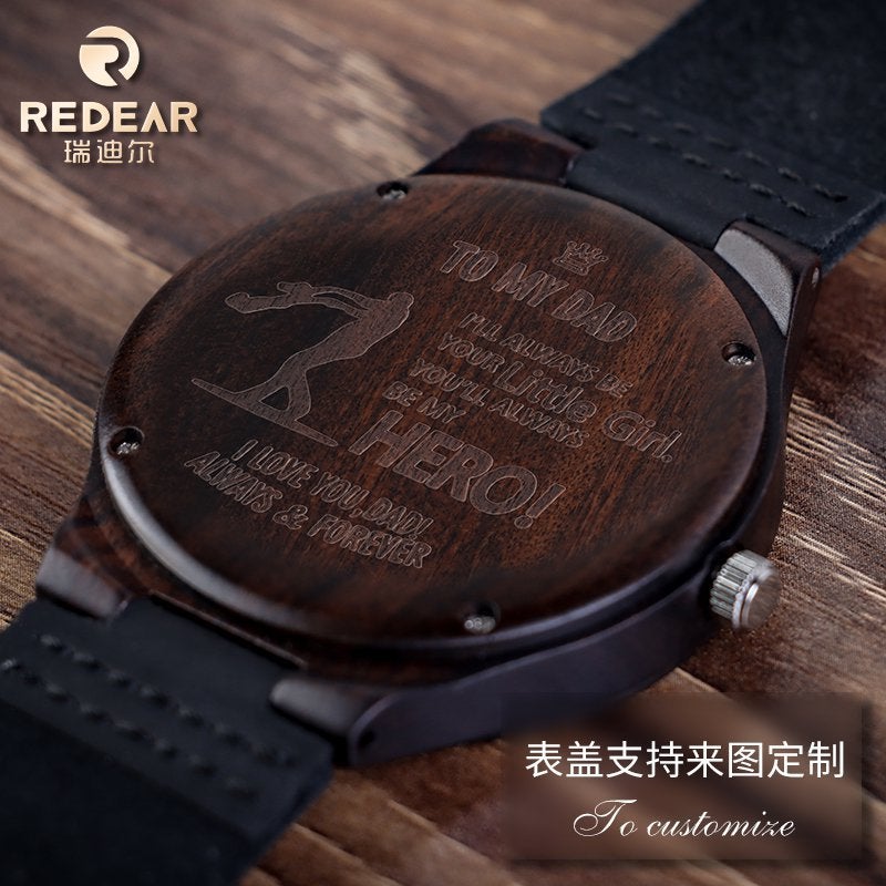 Of Wooden Men'S Watches, High-End Decorative Quartz Watches, Fashionable Genuine Leather Wristwatches, -Selling Engraved Watches - Image 3