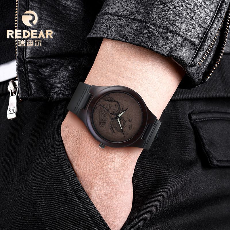 Of Wooden Men'S Watches, High-End Decorative Quartz Watches, Fashionable Genuine Leather Wristwatches, -Selling Engraved Watches - Image 4