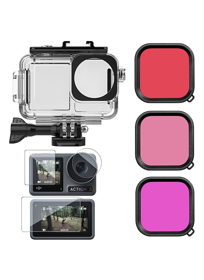 O Ozone - Waterproof Case Housing & 3 Pack Filter and Tempered Glass Screen Protector for DJI OSMO Action 3 Action Camera Accessories Underwater Photography Protective Kit Bundle for Action3 Accessory - Image 1