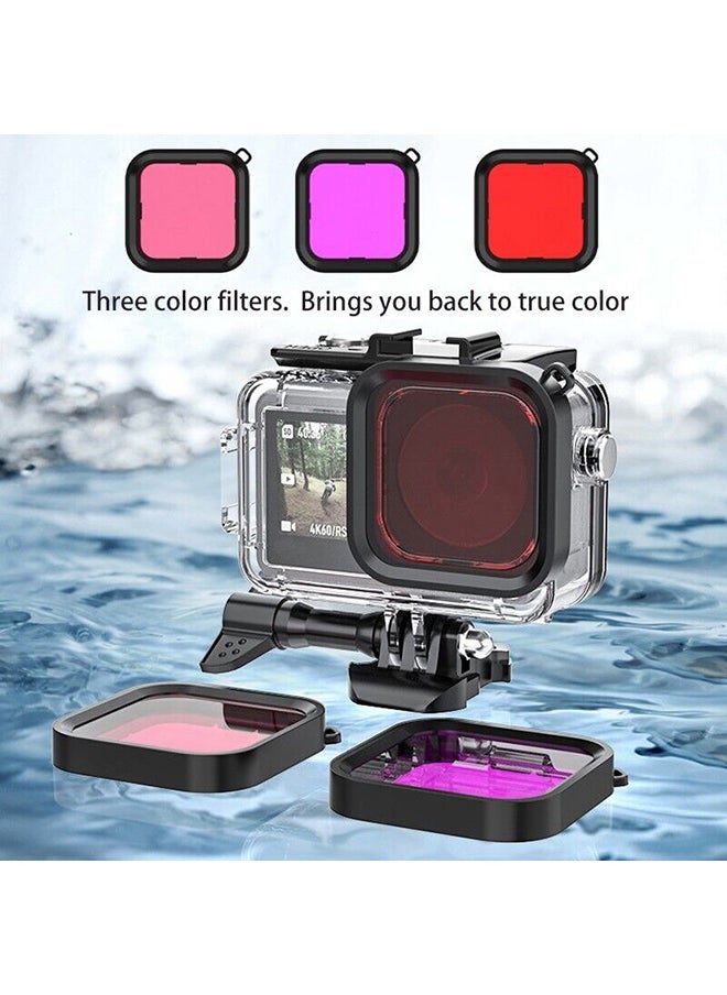O Ozone - Waterproof Case Housing & 3 Pack Filter and Tempered Glass Screen Protector for DJI OSMO Action 3 Action Camera Accessories Underwater Photography Protective Kit Bundle for Action3 Accessory - Image 1