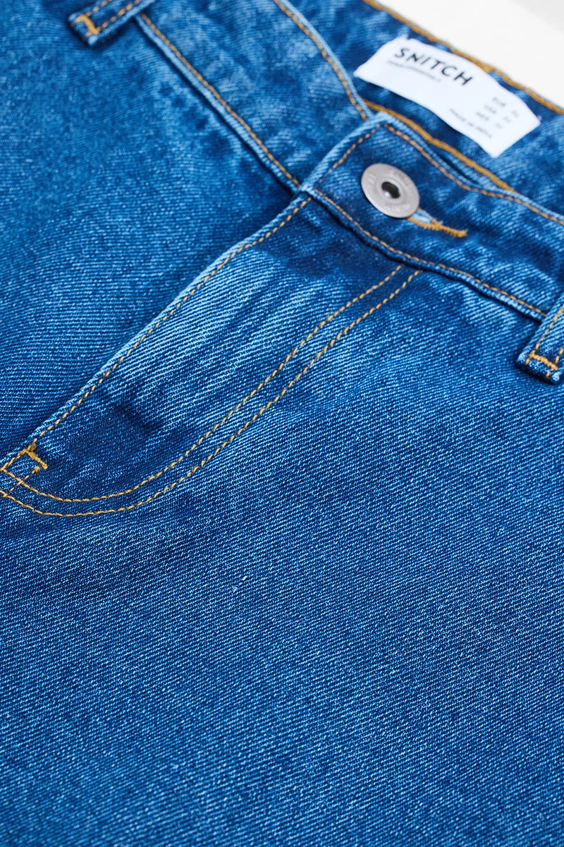 SNITCH Blue Solid Loose Fit Streetwear Jeans