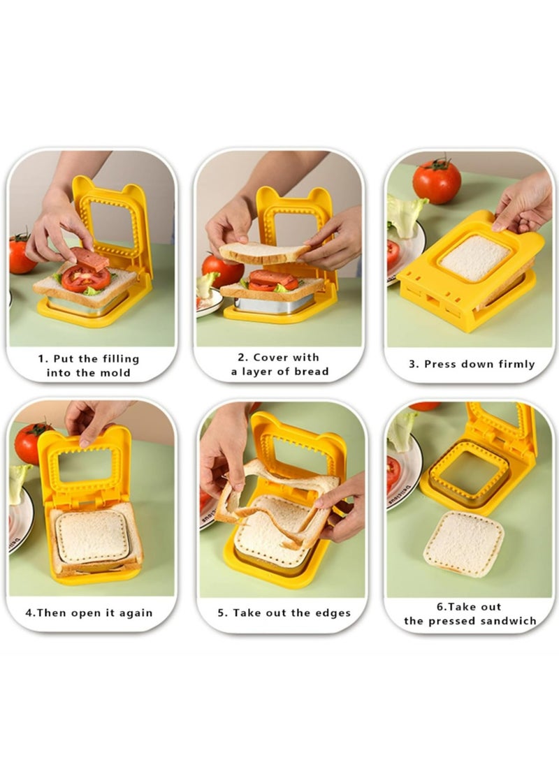 KHAJUL Sandwich Cutter Sealer Tool, Kids Lunch Maker Set, Mini Cookie Mold for School Bento Box Use Crustless (Yellow) - Image 2
