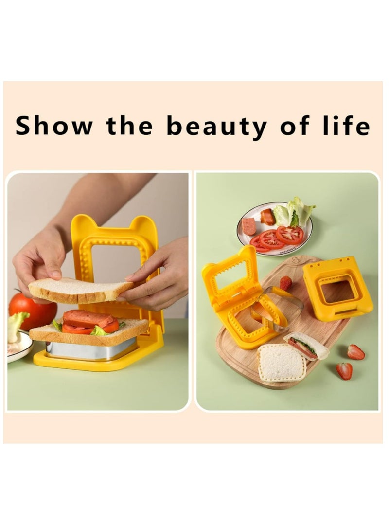 KHAJUL Sandwich Cutter Sealer Tool, Kids Lunch Maker Set, Mini Cookie Mold for School Bento Box Use Crustless (Yellow) - Image 3