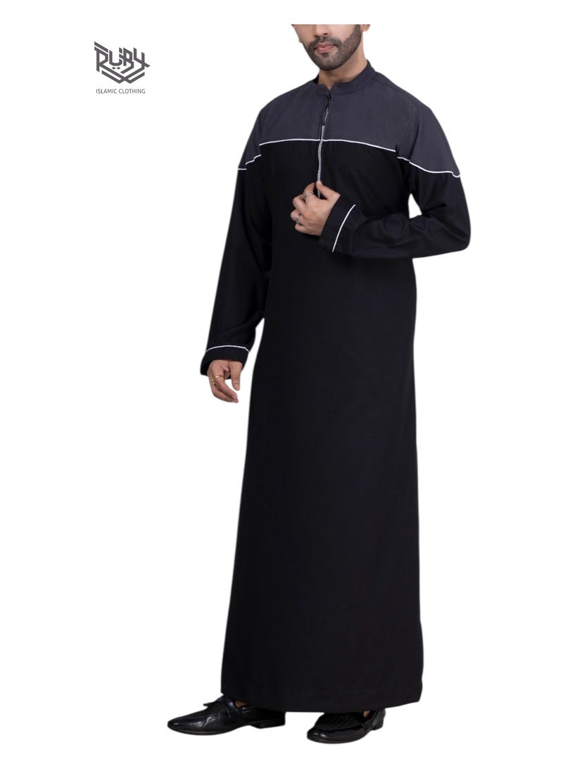 روبي للملابس الإسلامية ثوب عربي سعودي مصمم للرجال، جبة دشداشة، رداء بأكمام طويلة، فستان عباية، فستان رمضان، ملابس الشرق الأوسط - Image 1