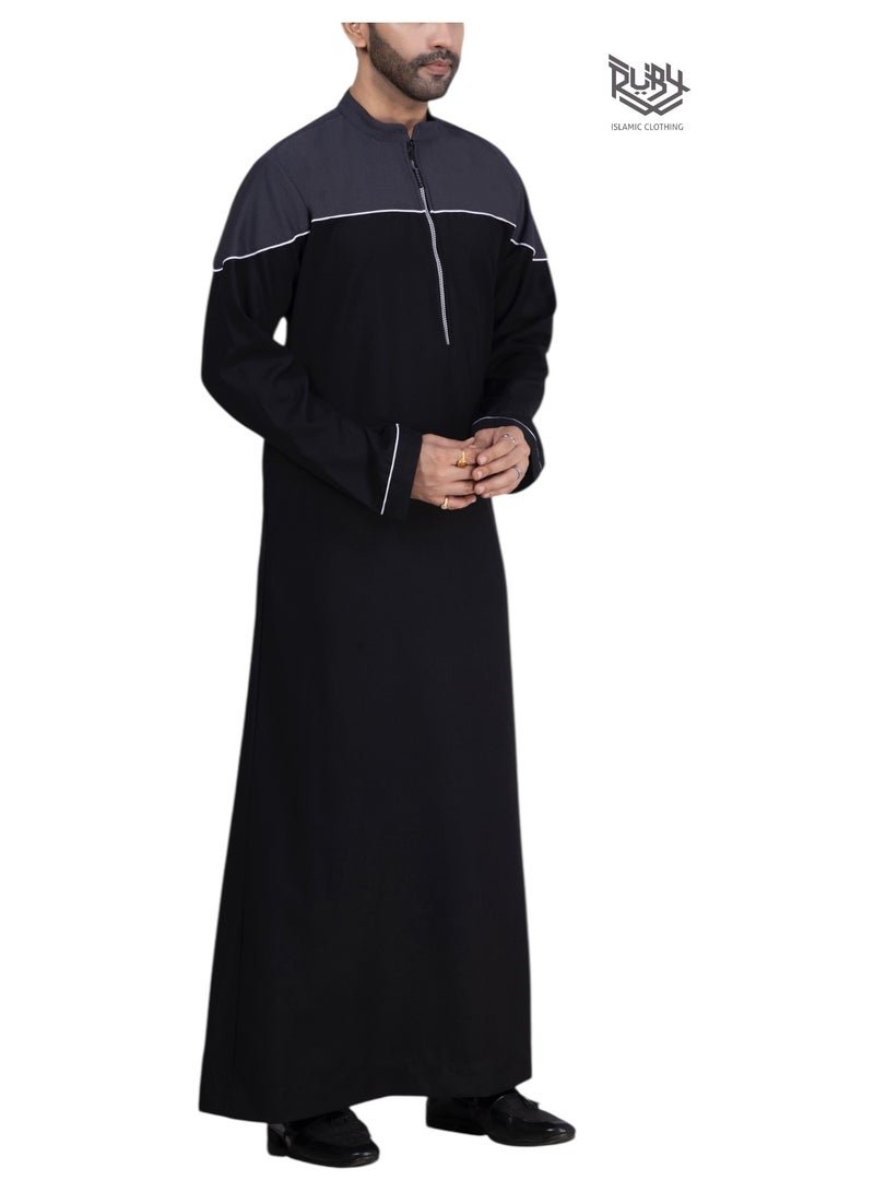 روبي للملابس الإسلامية ثوب عربي سعودي مصمم للرجال، جبة دشداشة، رداء بأكمام طويلة، فستان عباية، فستان رمضان، ملابس الشرق الأوسط - Image 2