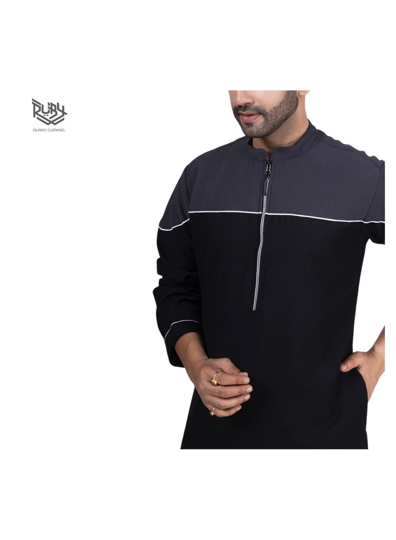 روبي للملابس الإسلامية ثوب عربي سعودي مصمم للرجال، جبة دشداشة، رداء بأكمام طويلة، فستان عباية، فستان رمضان، ملابس الشرق الأوسط - Image 3