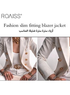 roaiss Women'S Fashion Slim Versatile Blazer Classic V-Neck Long-Sleeved Jacket Side Flap Utility Pockets Gold Button Top  - Image 3