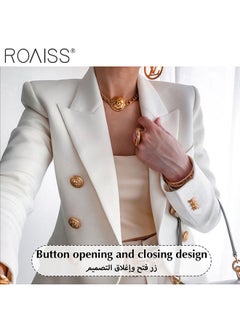 roaiss Women'S Fashion Slim Versatile Blazer Classic V-Neck Long-Sleeved Jacket Side Flap Utility Pockets Gold Button Top  - Image 5