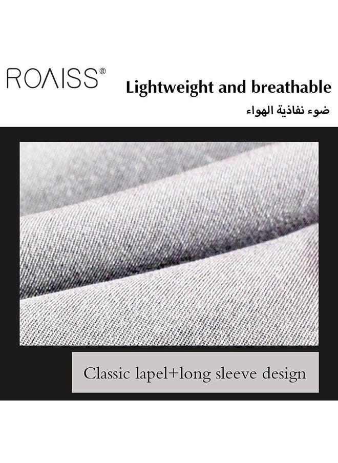 roaiss سترة نسائية أنيقة متعددة الاستخدامات كلاسيكية بياقة على شكل v وأكمام طويلة وجيوب جانبية وجيوب علوية بزر ذهبي  - Image 4
