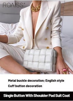 roaiss Women'S Fashion Slim Versatile Blazer Classic V-Neck Long-Sleeved Jacket Side Flap Utility Pockets Gold Button Top  - Image 1
