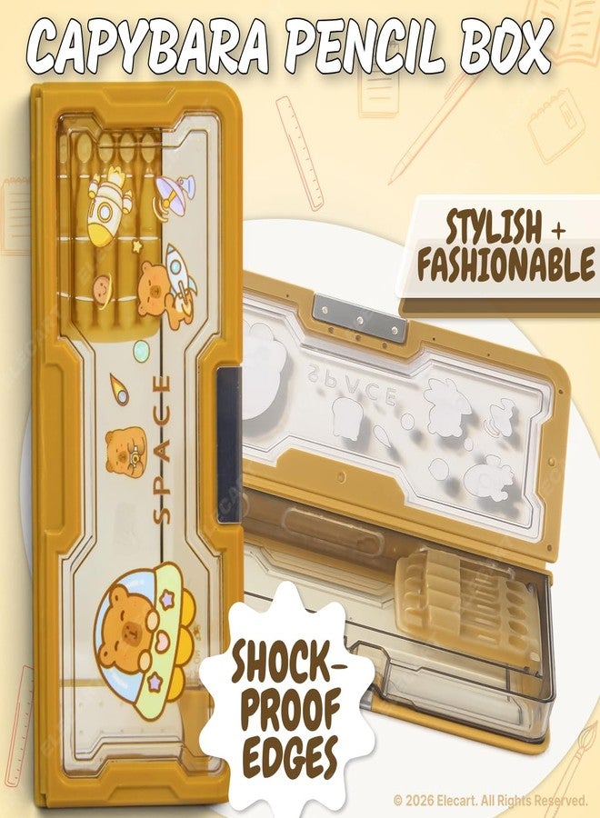 Elecart Transparent Pencil Box for Kids – Capybara Theme Magnetic Pencil Case | Double Sided Large Capacity Stationery Organizer | School Pen & Pencil Storage Box | Birthday Return Gift - Image 2