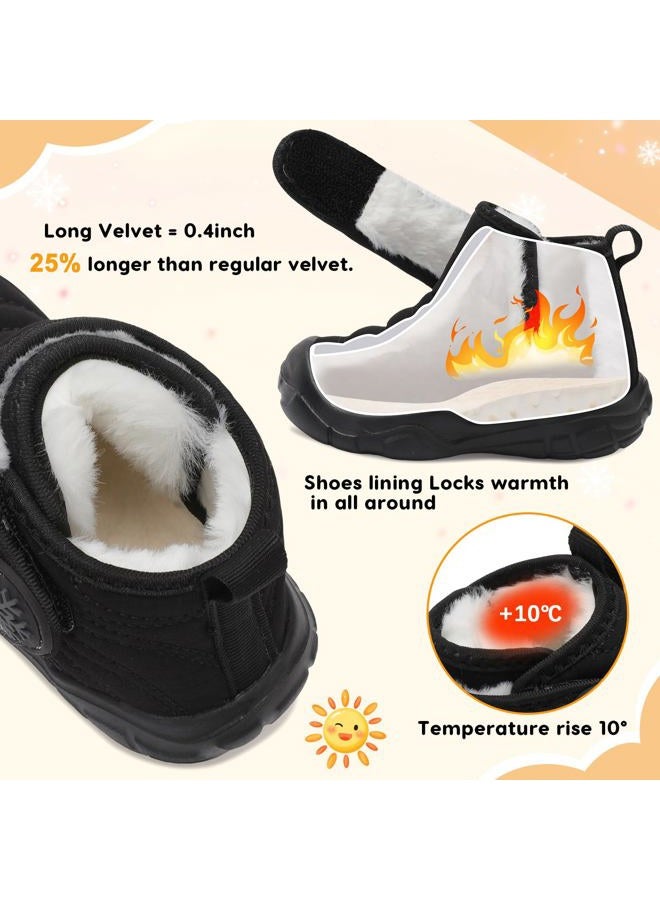 FEETCITY Baby Winter Warm Shoes Cozy Fleece Snow Boots Boys Girls Infant First Walking Shoes Water Resistance Booties, Black, 18-24 Months - Image 2