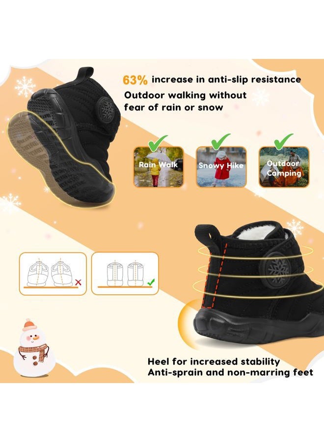 FEETCITY Baby Winter Warm Shoes Cozy Fleece Snow Boots Boys Girls Infant First Walking Shoes Water Resistance Booties, Black, 18-24 Months - Image 5
