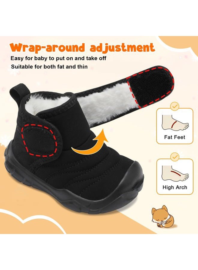 FEETCITY Baby Winter Warm Shoes Cozy Fleece Snow Boots Boys Girls Infant First Walking Shoes Water Resistance Booties, Black, 18-24 Months - Image 4