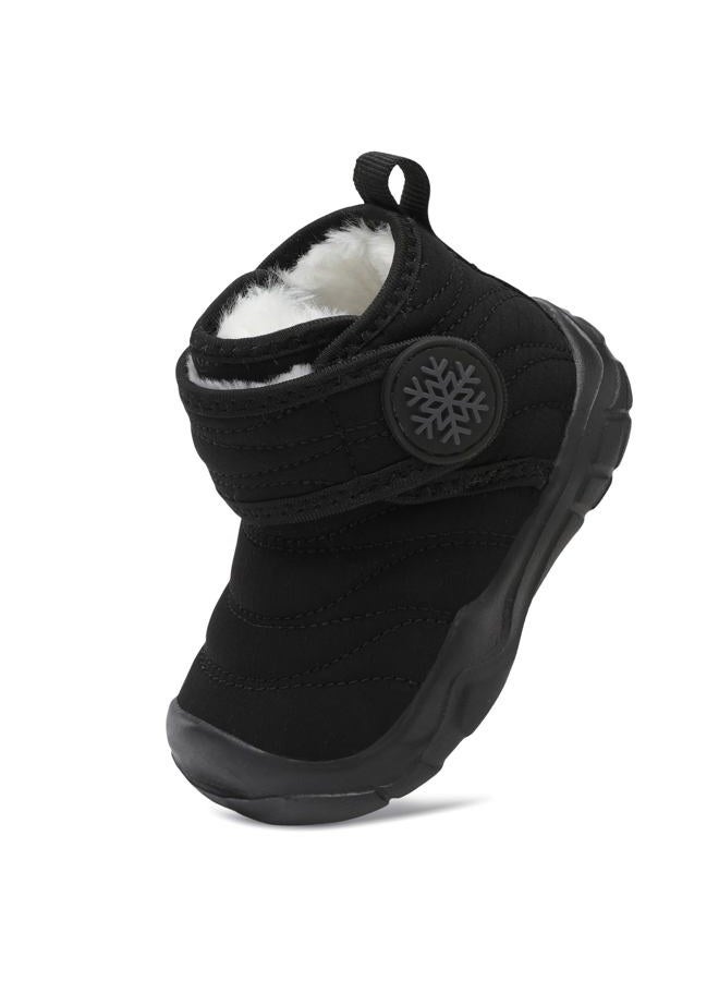 FEETCITY Baby Winter Warm Shoes Cozy Fleece Snow Boots Boys Girls Infant First Walking Shoes Water Resistance Booties, Black, 18-24 Months - Image 1