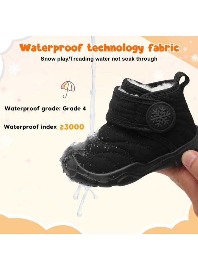 FEETCITY Baby Winter Warm Shoes Cozy Fleece Snow Boots Boys Girls Infant First Walking Shoes Water Resistance Booties, Black, 18-24 Months - Image 3