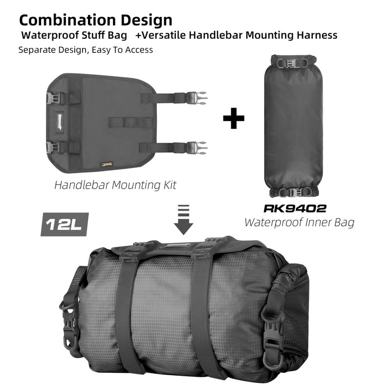 Rhinowalk Bike Handlebar Bag Waterproof Dry Bag 12L Bicycle Front Roll Bag Large Capacity Storage Bag Shoulder Bag for Bikepacking - Image 3