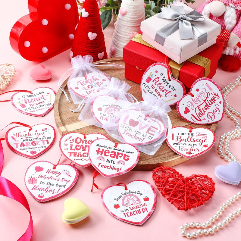 Vercraft 36 Pcs Valentines Day Teacher Appreciation Gift Bulk 12 Ceramic Pink Heart Ornament 12 Red Rope 12 Organza Bag Valentines Daycare Teacher Thank You Gift for Women Kindergarten Preschool Favor - Image 4