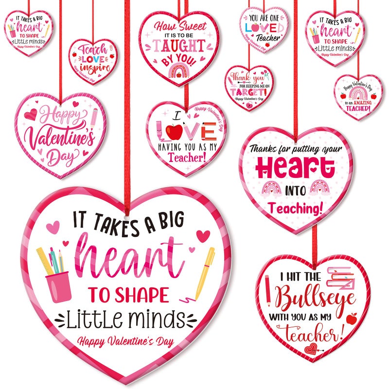Vercraft 36 Pcs Valentines Day Teacher Appreciation Gift Bulk 12 Ceramic Pink Heart Ornament 12 Red Rope 12 Organza Bag Valentines Daycare Teacher Thank You Gift for Women Kindergarten Preschool Favor - Image 1