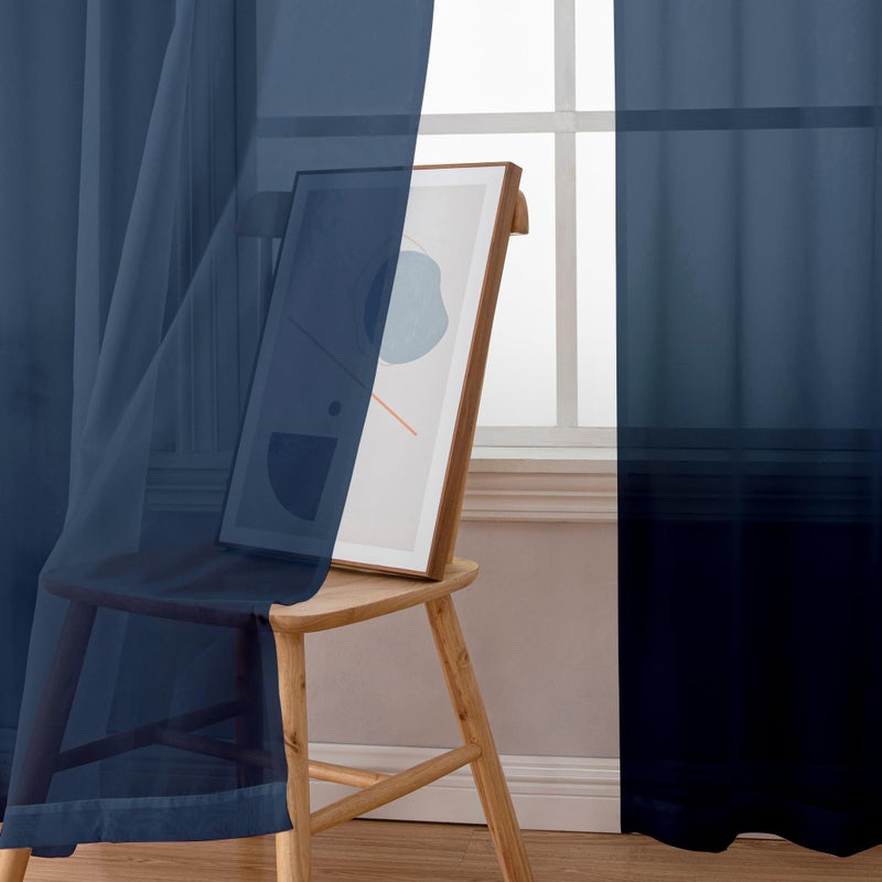 Simplebrand Blue Sheer Curtains 84 Inches Long, Light Filtering Rod Pocket Solid Color Sheer Window Curtain Panels, Elegant Curtains & Drapes for Bedroom 2 Panels (Navy Blue, 42" W x 84" L) - Image 2