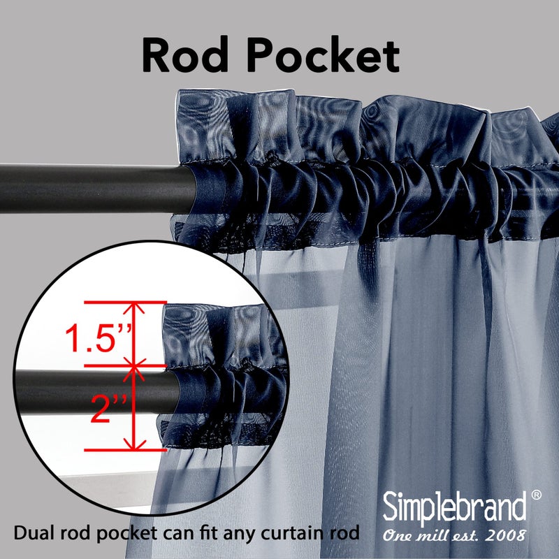 Simplebrand Blue Sheer Curtains 84 Inches Long, Light Filtering Rod Pocket Solid Color Sheer Window Curtain Panels, Elegant Curtains & Drapes for Bedroom 2 Panels (Navy Blue, 42" W x 84" L) - Image 4
