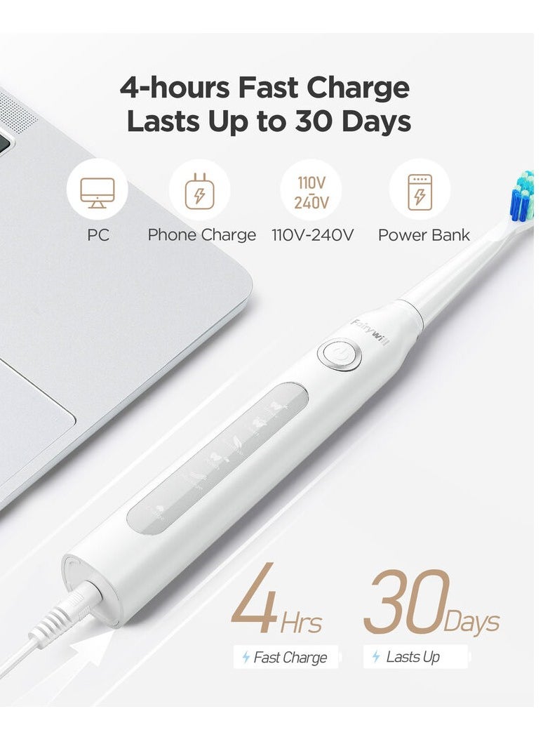Fairywill - Intelligent Ultrasonic Toothbrush And Oral Irrigator Water Flosser Oral Care Combo Pack USB Rechargeable 3 Modes 300ML 9 Piece White - Image 1