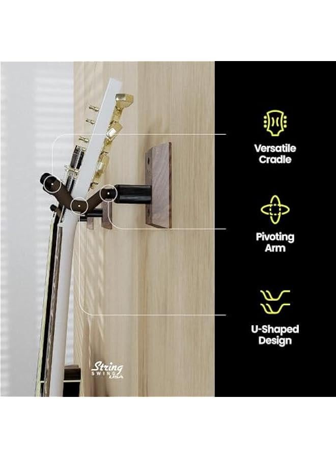 Beauenty Guitar Wall Mount, Guitar Hanger, Wall Guitar Mount, Guitar Holder Hook for Wall, Fits All Size Guitars, Acoustic, Electric, Bass, Black Walnut Hardwood - Made in USA - Image 3