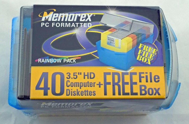Memorex 3.5" High-Density Floppy Disks with File Box (Rainbow, 40-Pack) - Image 1