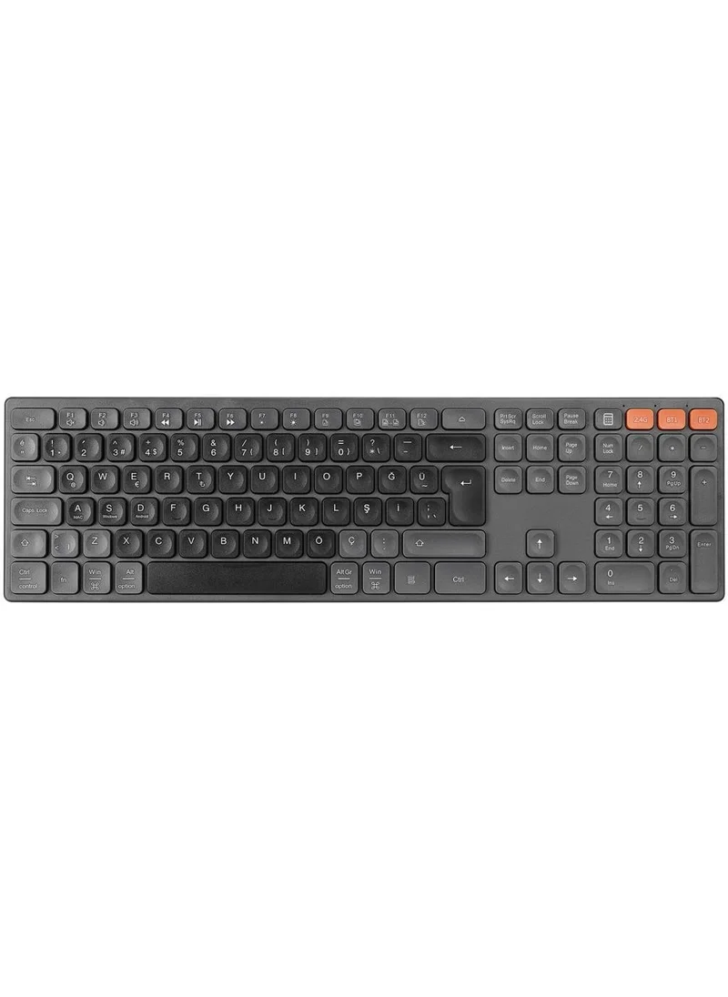 إيفرست KB-2610 Black/grey 2.4g+Bt1+Bt2 Three-in-One 3 In 1 Q Wireless Keyboard